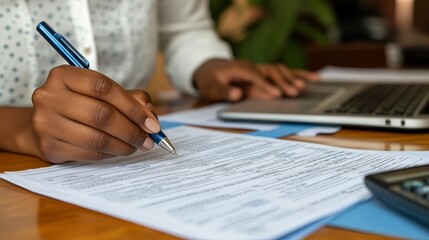 Close-Up of Woman Calculating Taxes with Precision