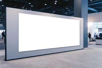 blank banner mockup stretched across tradeshow booth styled in clean professional setting