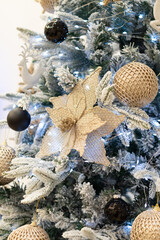 Close up view of a Christmas tree background. copy space 