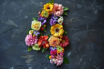 Floral number four on dark background