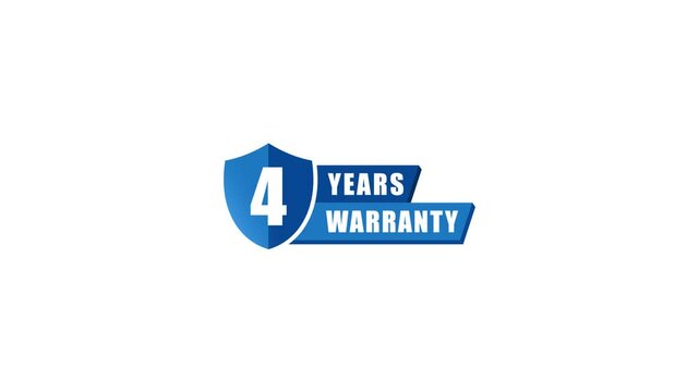 4 years warranty stamp. Four year warranty label. Motion graphic.