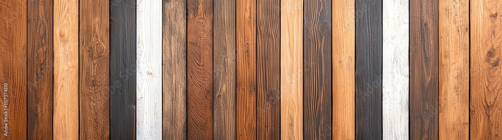 Poster high-quality image of various wooden planks arranged vertically. the rich textures and colors create