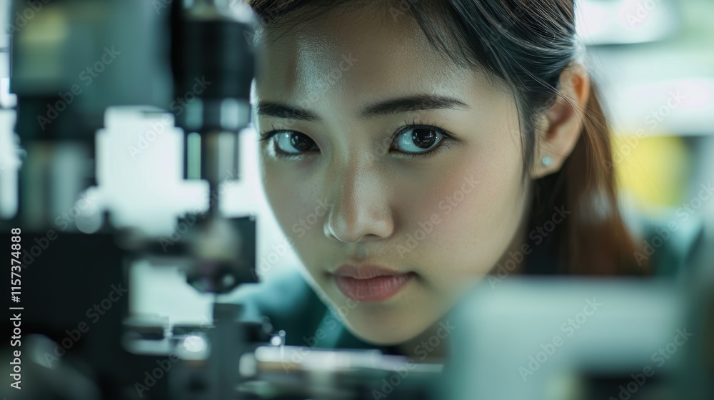 Poster a closeup of a workers face displaying concentration while operating a specialized machine emphasizi
