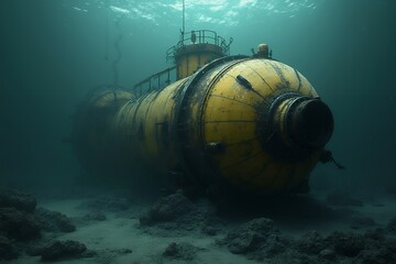 Sunken Yellow Submarine in Deep Ocean Waters