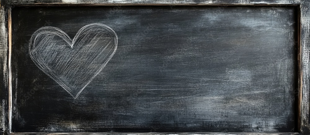 Poster hand drawn heart on chalkboard with empty space for personalized text or messages in educational or 