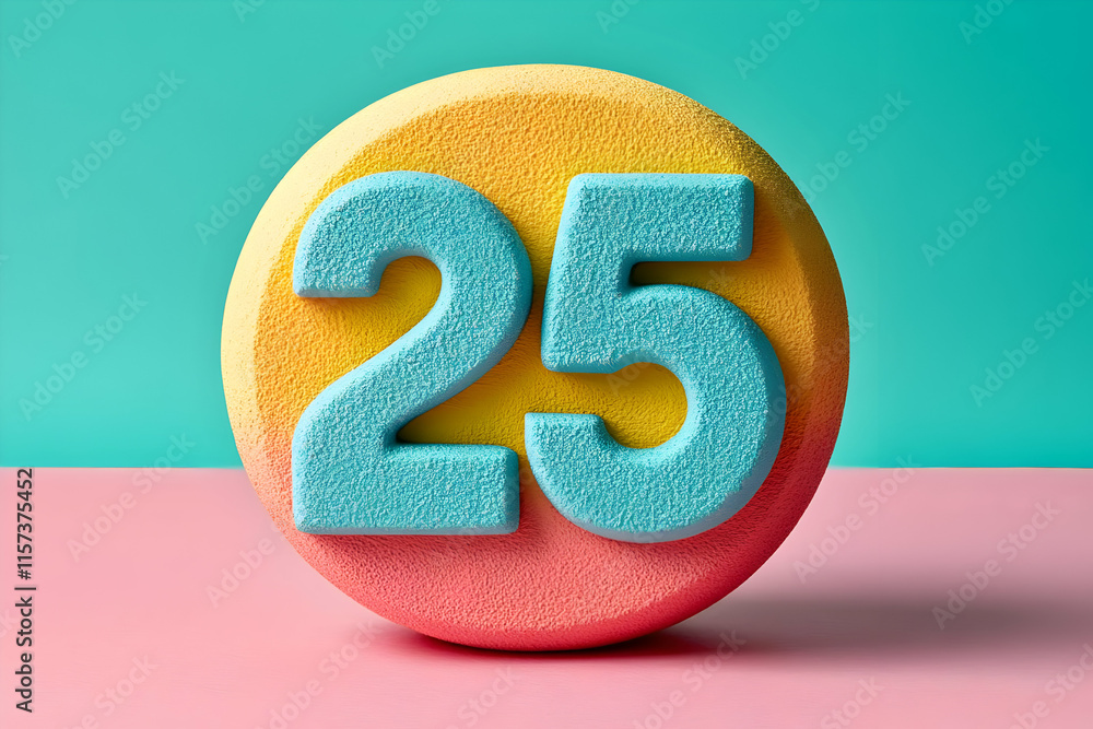 Poster pastel-colored circle with number twenty-five.
