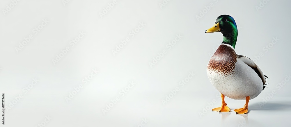 Poster mallard duck anas platyrhynchos on a plain background with ample space for customization and text pl