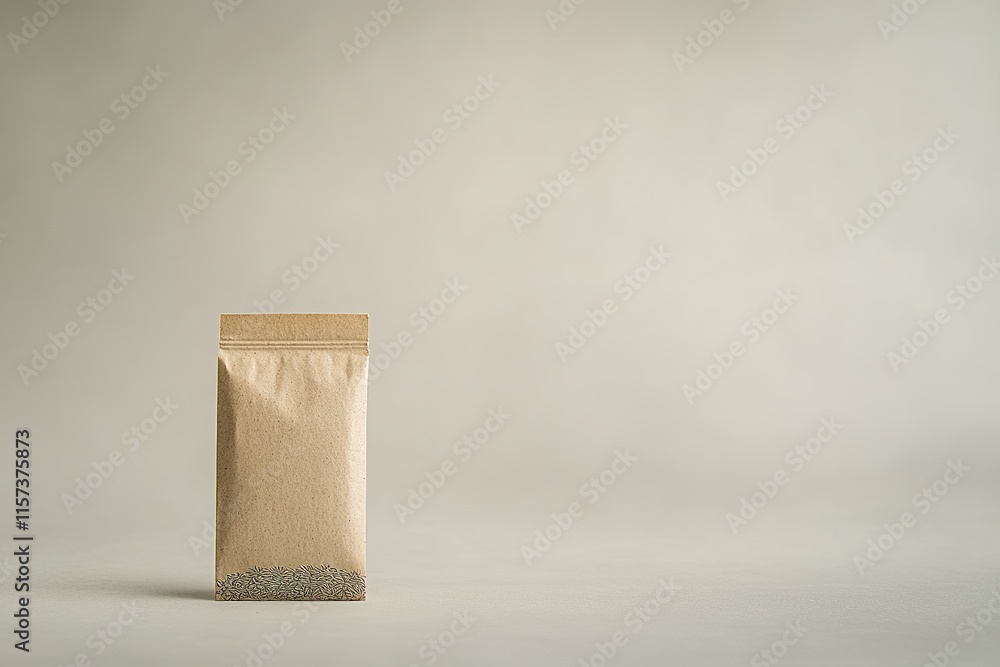 Poster single small seed packet with minimalist design positioned on left of frame allowing for ample space on right for text