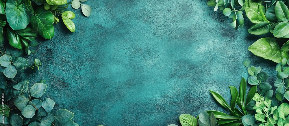 Aufkleber lush green background with floating plants and technology elements featuring blank space for creativ