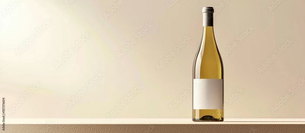 Poster elegant minimalist white wine bottle on a neutral background with ample empty space for customizable