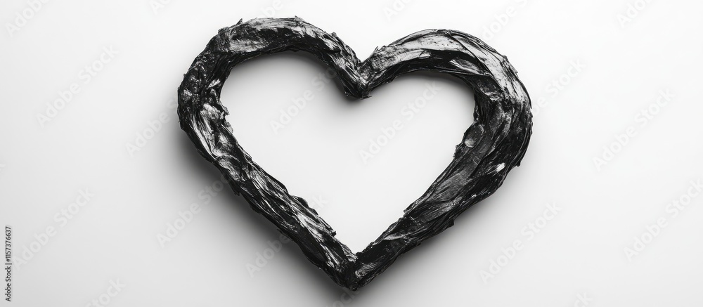 Poster elegant heart shape crafted from textured black material against a soft white background ideal for c