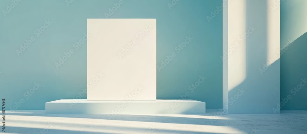 Poster modern minimalist workspace with blank screen showcasing empty space for design and text in soothing