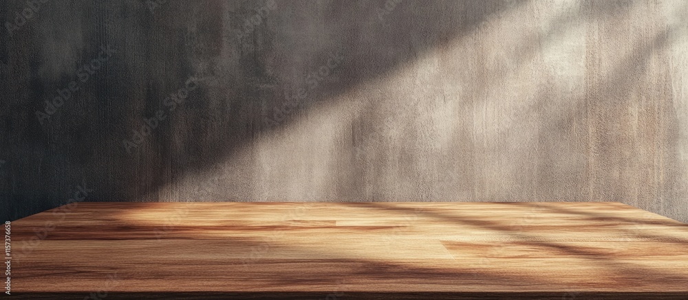 Poster minimalist workspace showcasing smooth wooden textures and ample empty space ideal for text or brand