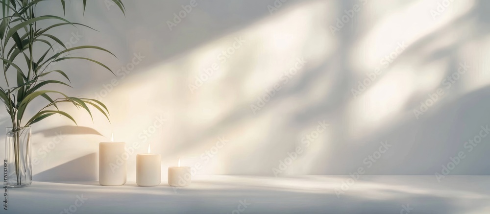 Poster minimalistic white background with soft lighting and soothing ambiance ideal for wellness themes wit
