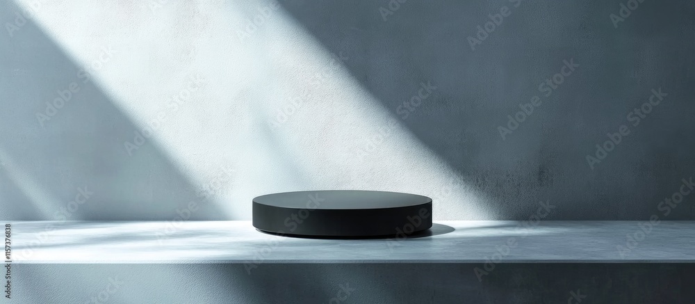 Poster minimalistic black podium on smooth surface with soft shadows perfect for elegant product display an