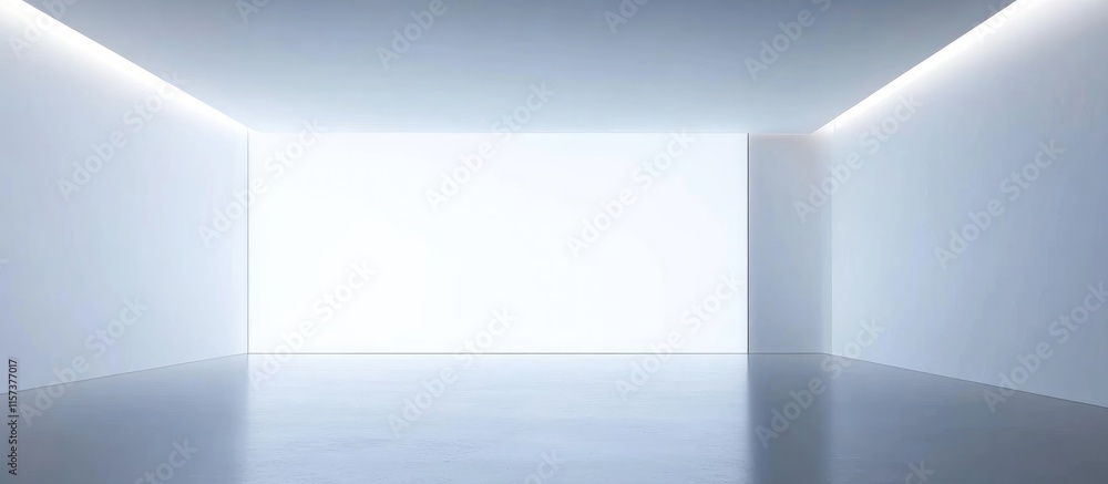 Poster minimalistic interior with large white wall and blurred background suitable for modern architecture 
