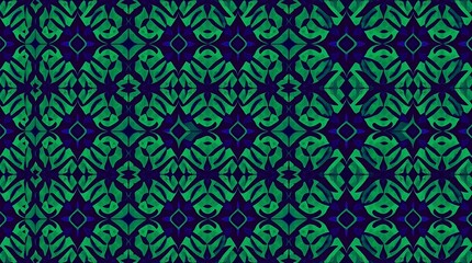 Fototapeta premium Teal and Indigo Geometric Pattern: A mesmerizing kaleidoscope of teal and indigo hues creates an intricate, repeating geometric pattern. Ideal for textile design, wallpaper.