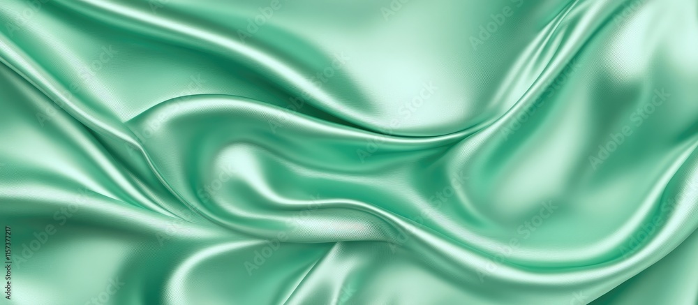 Poster mint green silk satin fabric waves background with smooth texture and ample space for text or design