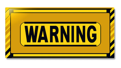 Illustrated yellow warning signboard featuring bold black bars and the word "WARNING" prominently displayed. For safety, caution, and hazard themes.