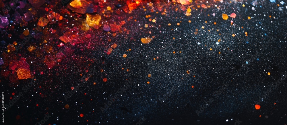 Poster cosmic abstract background with dark starry sky and vibrant color splashes ideal for text overlay an