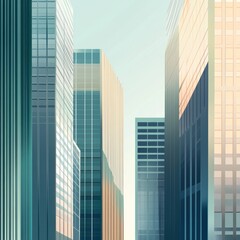 Fototapeta premium Modern city skyscrapers, sunlight, urban landscape.
