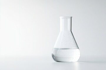 beaker filled with liquid isolated on white background with clear copy space on left for text or logos