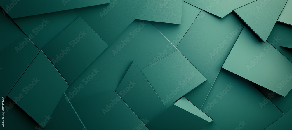 Poster a dynamic abstract geometric design featuring overlapping green 3d shapes. perfect for background an