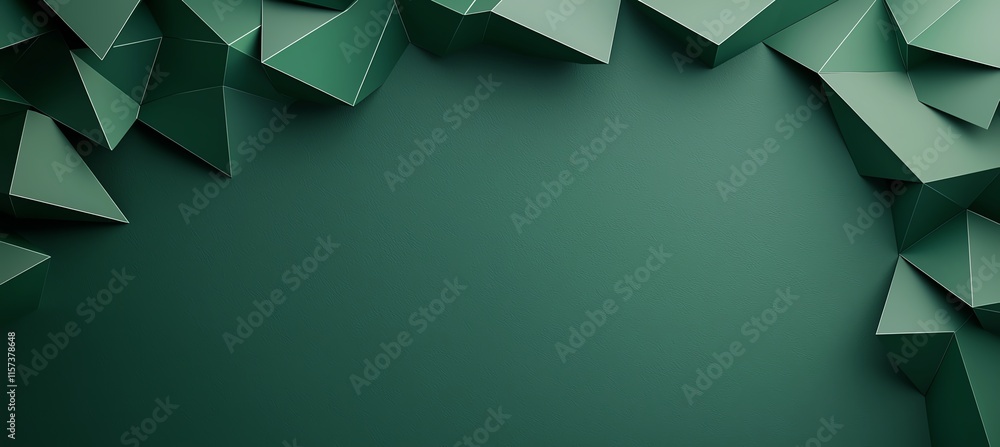 Poster abstract green geometric background with 3d triangular shapes forming a frame. modern design with sh