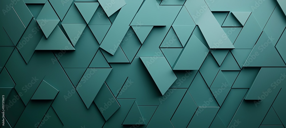 Poster abstract geometric background with layered teal triangles and polygons creating a modern, textured p