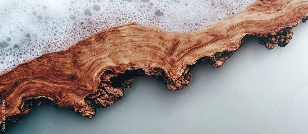 Poster elegant live edge acacia wood table with resin detailing and clear space for custom text and brandin
