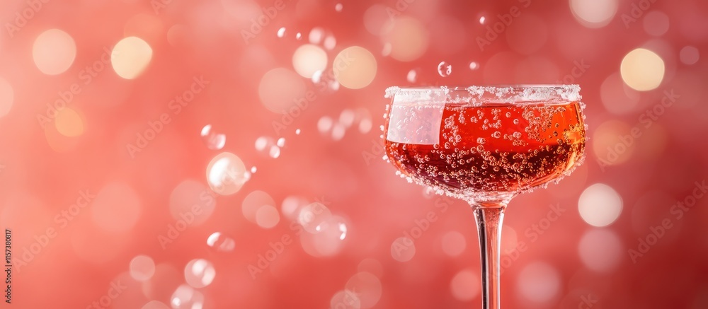 Poster sparkling cocktail in a glass with bubbles against a soft blurred background and empty space for you