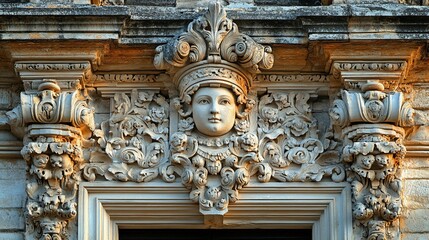 Fototapeta premium Intricate Stone Carving: Architectural Detail of a Classical Building