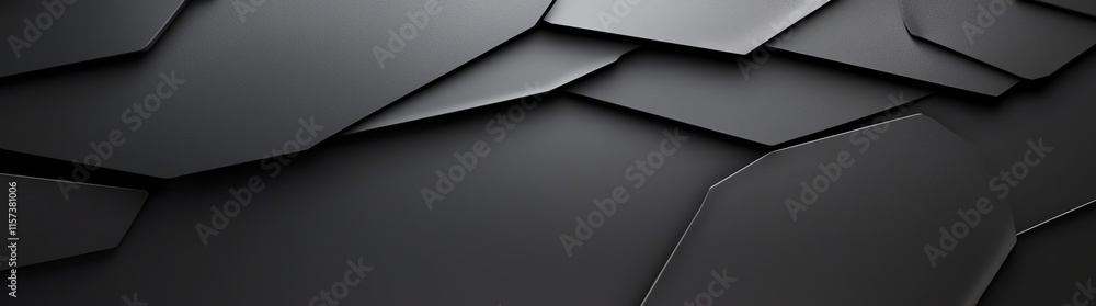 Poster elegant black geometric background featuring overlapping hexagonal layers