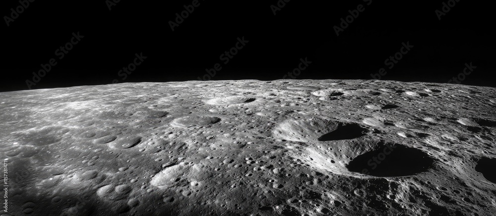 Poster high resolution lunar surface image showcasing detailed craters and vast empty space for text placem