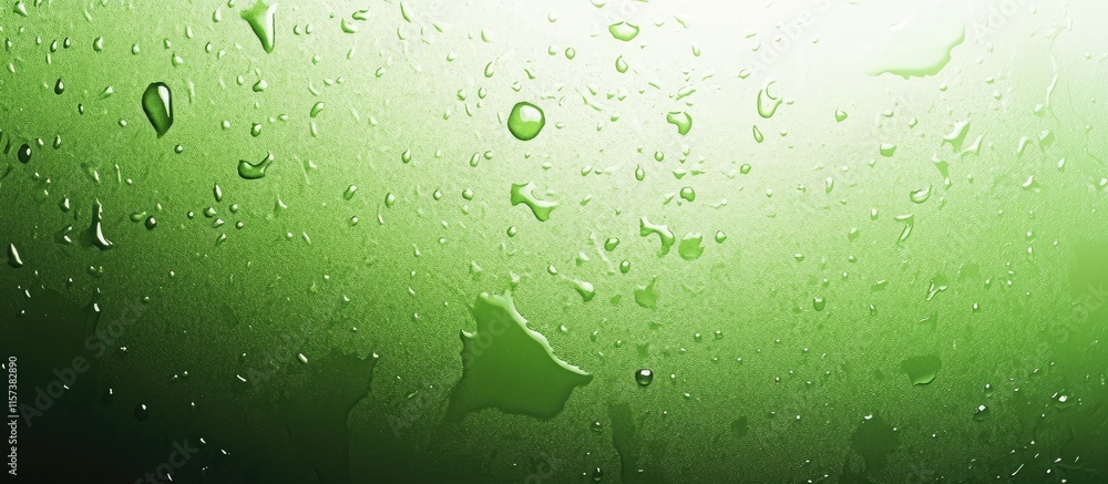 Poster serene green water droplets on a nature-inspired background with ample copy space for text elements