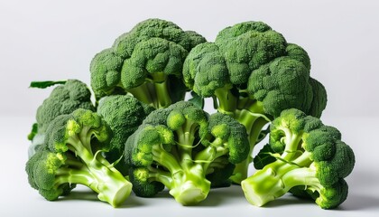 Fresh Green Broccoli Bunches on Neutral Background with  Look for Healthy Cooking