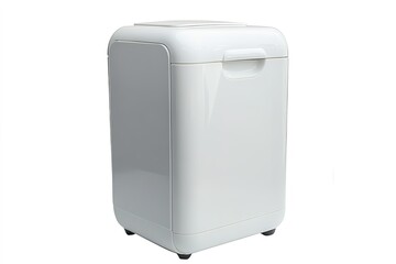 portable car fridge with compact design and glossy white finish placed against white background