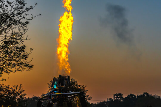 Flaming preparing for hot air balloon resy to releasing in the sky