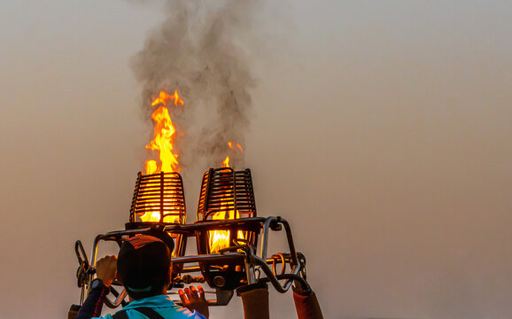 Flaming preparing for hot air balloon resy to releasing in the sky