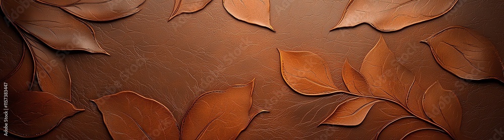 Poster elegant abstract design featuring textured brown leaves layered artfully across a smooth background.