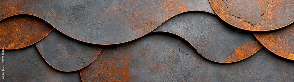 Poster rustic metal abstract pattern with overlapping curves and textures. perfect for backgrounds, industr