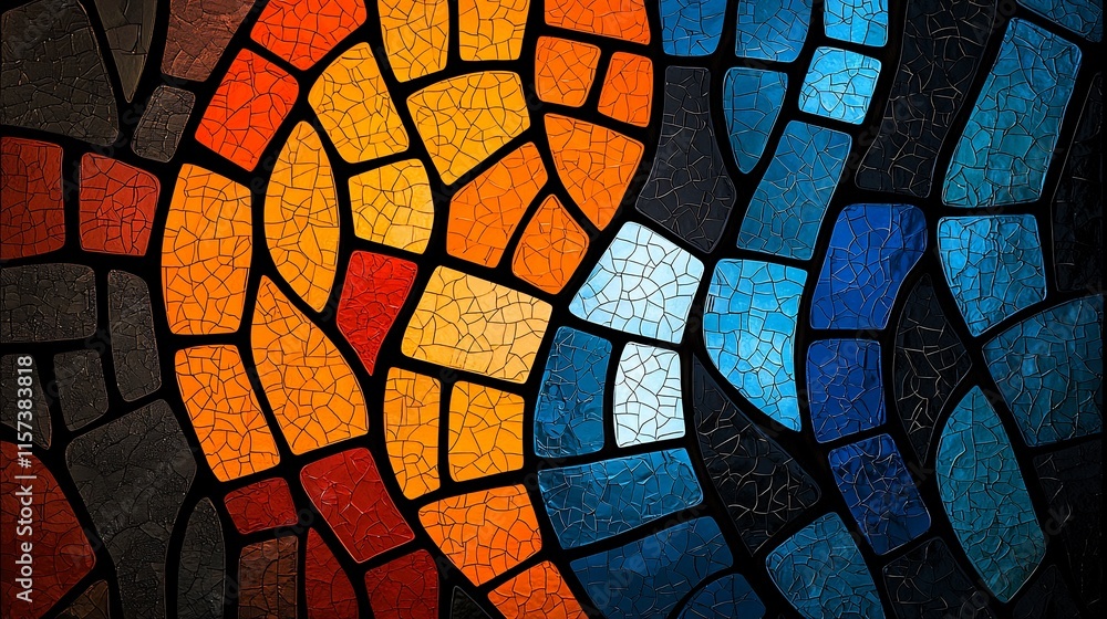 Aufkleber abstract mosaic pattern with warm and cool colors.