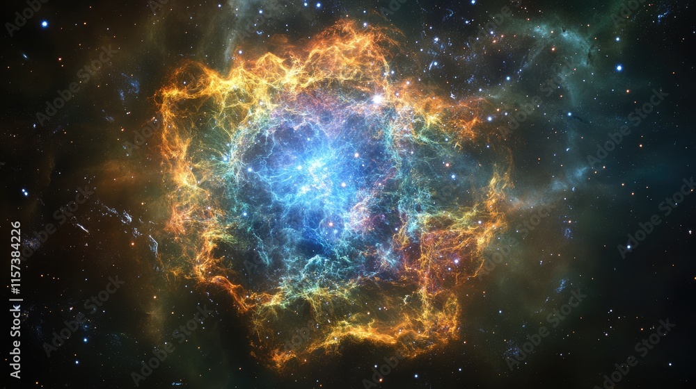 Poster cosmic nebula with vibrant colors representing metaphysical concepts and inspirational quotes in a m