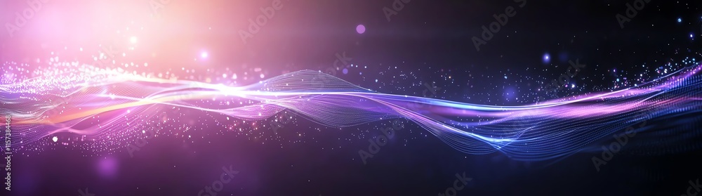 Poster vibrant abstract wave of light with purple and blue hues flowing across a dark background, creating 