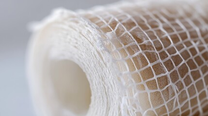 Close Up of a Roll of Medical Adhesive Bandage with Mesh Netting for Wound Care and Healing Applications