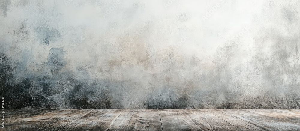Poster textured backdrop with atmospheric haze and wooden floor creating ideal space for design or text pla