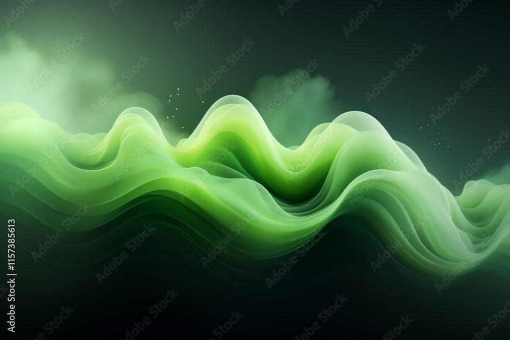 Poster exploring abstract design single color light green shapes with diverse textures and layers