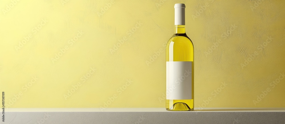Poster minimalist white wine bottle displaying vivid abstract background and ample space for text placement