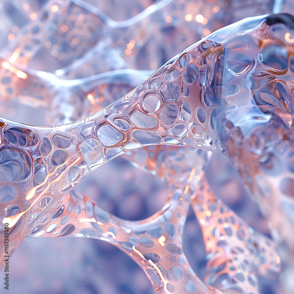 Poster an abstract close-up reveals an intricate, porous structure with interconnected cells. the transluce