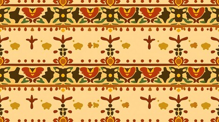Ethnic Geometric Seamless Pattern: A vibrant tapestry of intricate patterns, boasting a rich blend of earthy tones and bold geometric shapes.